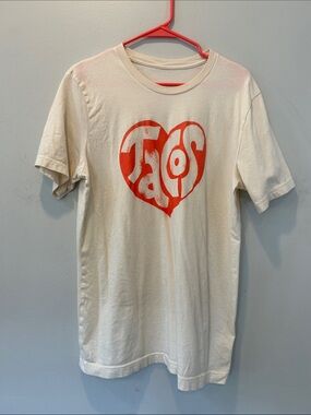 Cream Short Sleeve Tee with Red Heart Graphic